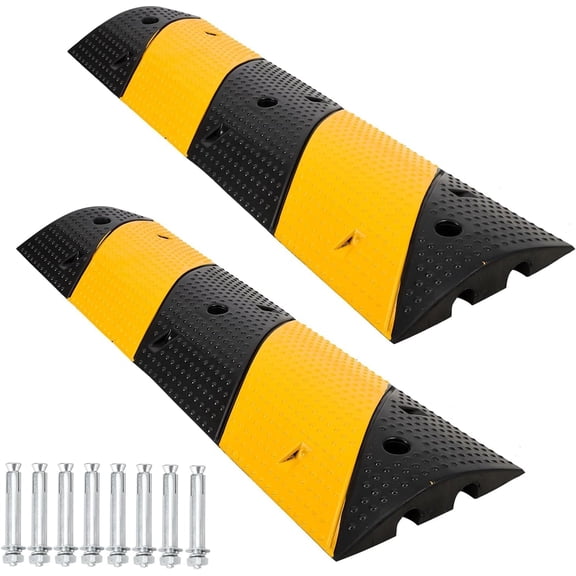 3 FT Rubber Speed Bump Set - 2 Pack Traffic Calming Ramp with Cable Channel - 25000 lbs Capacity for Driveways and Parking Areas