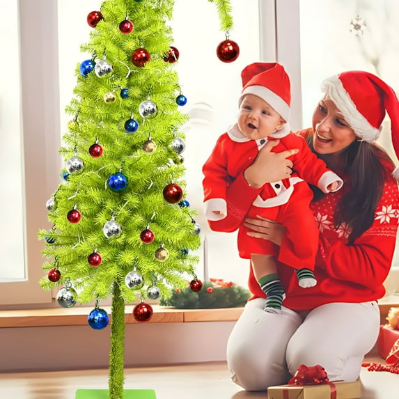 3 FT Whimsical Artificial Christmas Tree, Unique Curved Shape with Full Base Lime Green Christmas Tree Xmas Holiday Decor for Indoor Outdoor Home Living Room Office Party