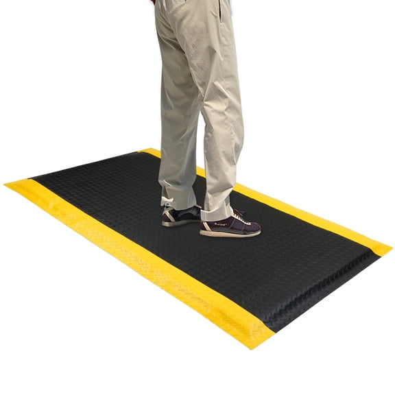 3 FT x 5 FT Anti Fatigue Mat, 15/16 Inch Thick Soft Sponge Ergonomic Mat, Non-Slip Industrial Grade Floor Mat, Easy to Clean, for Kitchen, Garage, Work, Shop, Black with Yellow Border