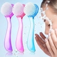 thumbnail image 1 of 3 Face Cleansing Brushes Acrylic Exfoliators with Face Handle Soft Bristle Exfoliating Cleansing Brush Skin Scrubbing Exfoliating Brush (Pink, Purple, Blue) 13.5*3.8cm, 1 of 5