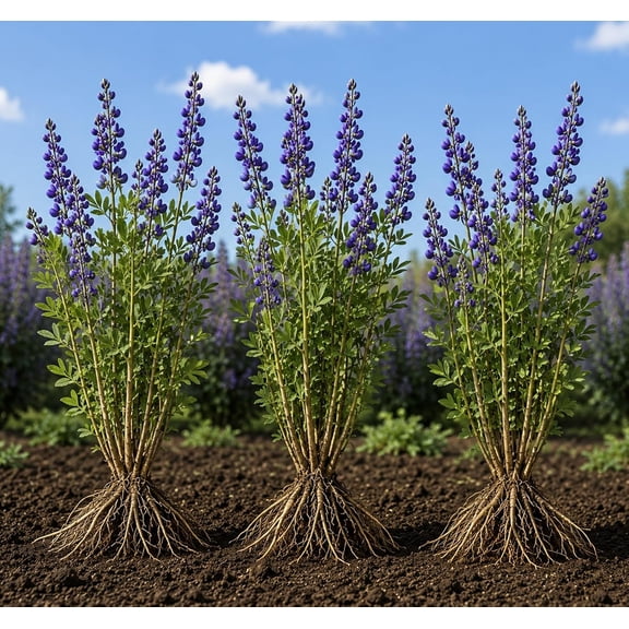 3 False Indigo Live Bare Root Plants (Baptisia Australis) | Dormant Perennial Wildflowers | Native Pollinator Garden Plants | Cold Hardy Blue Purple Blooms | Ready to Plant
