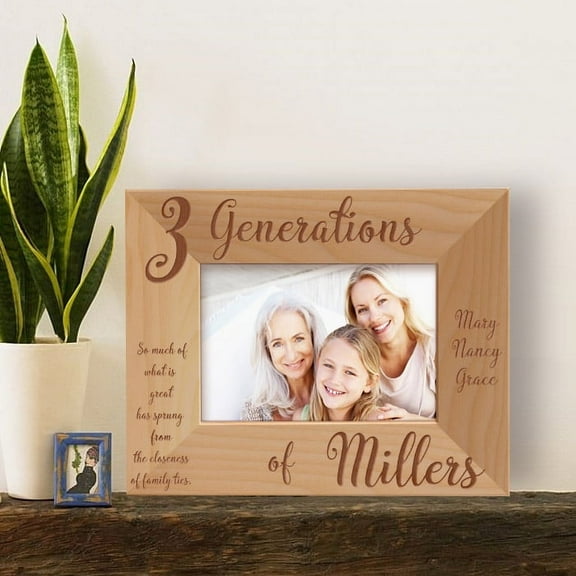 3 Family Generations Personalized Picture Frame-5" x 3 1/2" Brown Horizontal