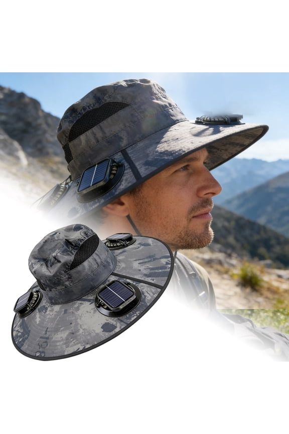 3‑Fan Sun Hat with Fans Solar Power & USB Rechargeable Foldable Steel‑Free Breathable Polyester Cooling Cap Adjustable Outdoor Summer Hat for Outdoor Activities Gray