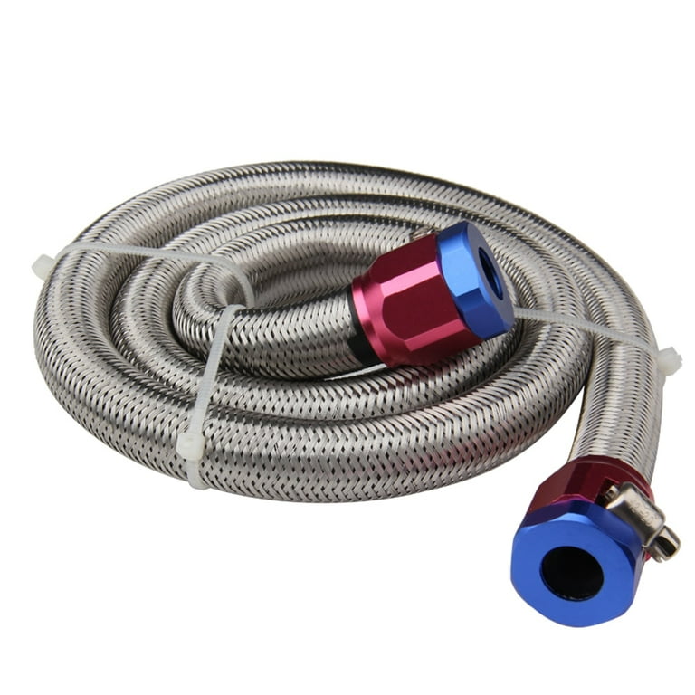 3 Feet AN6 3/8 Stainless Steel Braided Fuel Oil Gas Line Hose Air w/ Two  Clamps 