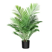3 Feet Fake Majesty Palm Plant Artificial Majestic Palm Faux Ravenea Rivularis in Pot for Indoor Outdoor Home Office Store, Great Housewarming Gift, Set of 1