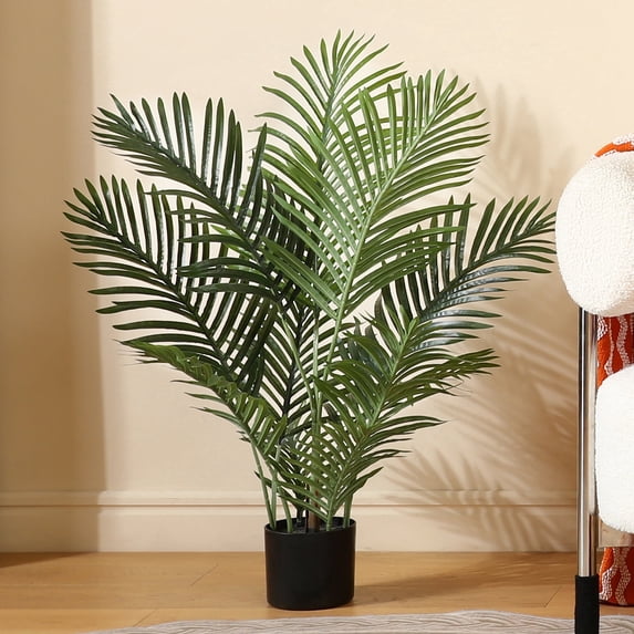 DR.Planzen 3 Feet Fake Majesty Palm Plant Artificial Majestic Palm Faux Ravenea Rivularis in Pot for Indoor Outdoor Home Office Store, Great Housewarming Gift, Set of 1