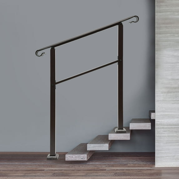 3 Feet Metal Handrails for Outdoor Steps,Carbon Steel Hand Rail Stair Railing Set with Installation Kit