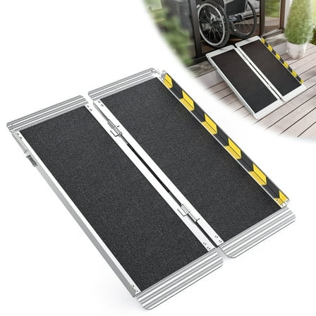 3 Feet Portable Wheelchair Ramp, 600 LBS Capacity Folding Aluminum Threshold Ramp with Anti-Slip Surface, Mobility Access Handicap Ramp for Home Steps, Doorway, Stairs, Doorways, Scooter