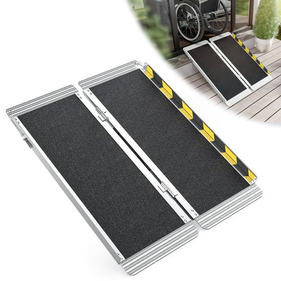 3 Feet Portable Wheelchair Ramp, 600 LBS Capacity Folding Aluminum Threshold Ramp with Anti-Slip Surface, Mobility Access Handicap Ramp for Home Steps, Doorway, Stairs, Doorways, Scooter