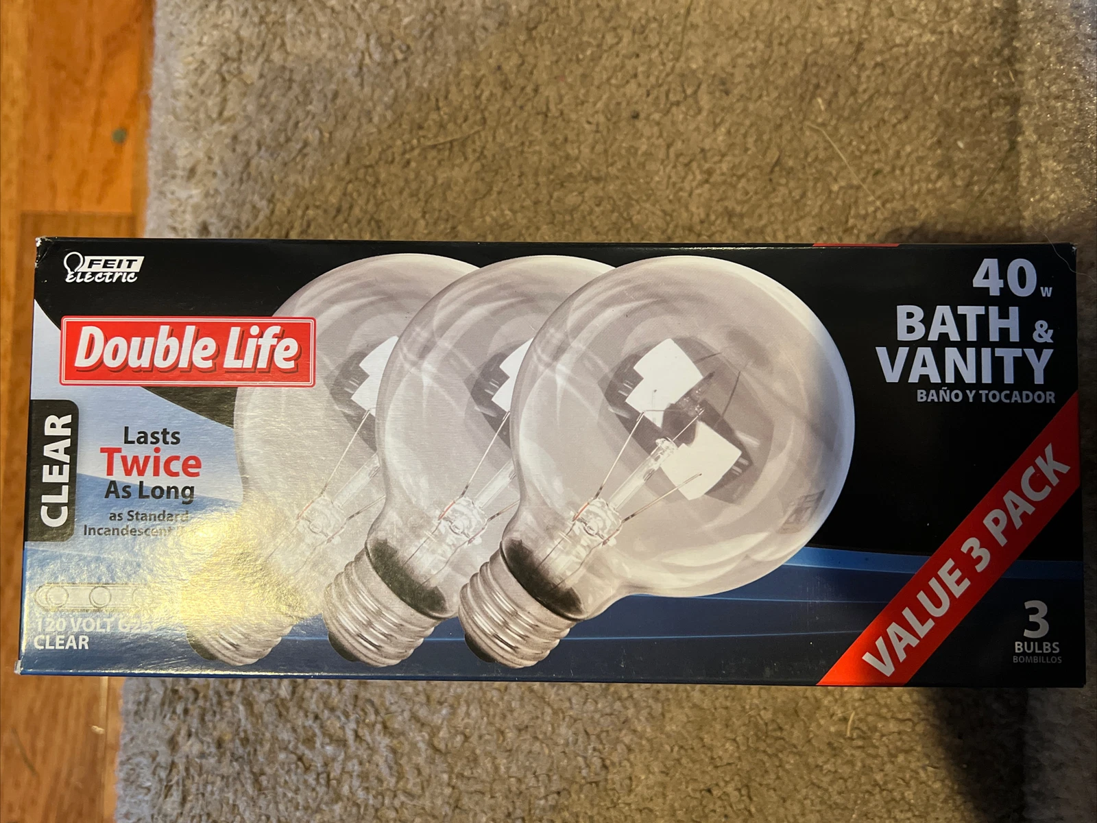 3 Feit Electric 40 Watt G25 120V Light Bulbs For Bath & Vanity Clear 40G25/3