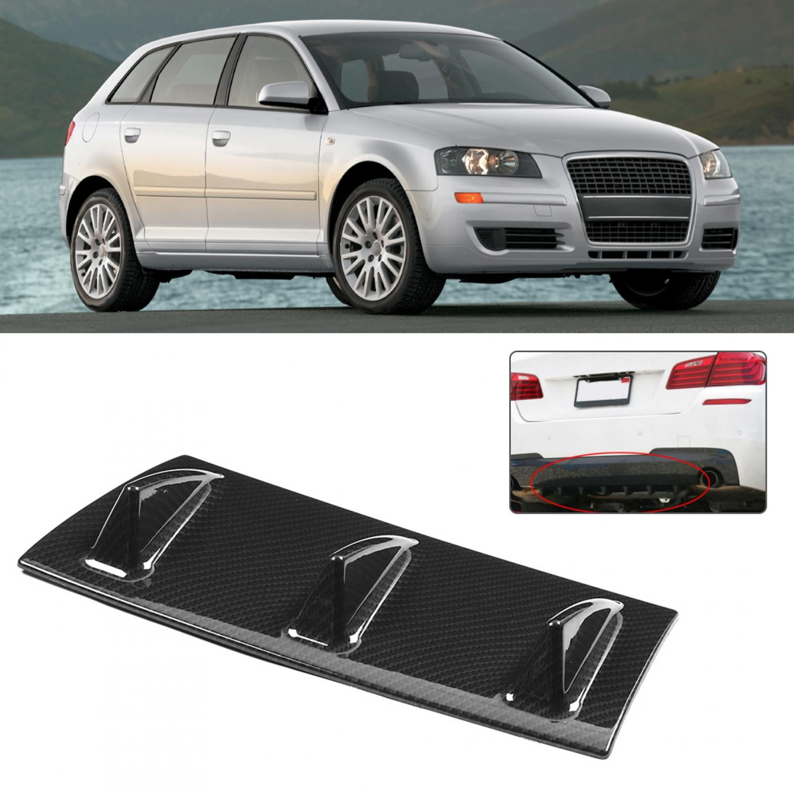 3Fin Small Rear Bumper Lip Diffuser, Carbon Fibre Texture Car Bumper