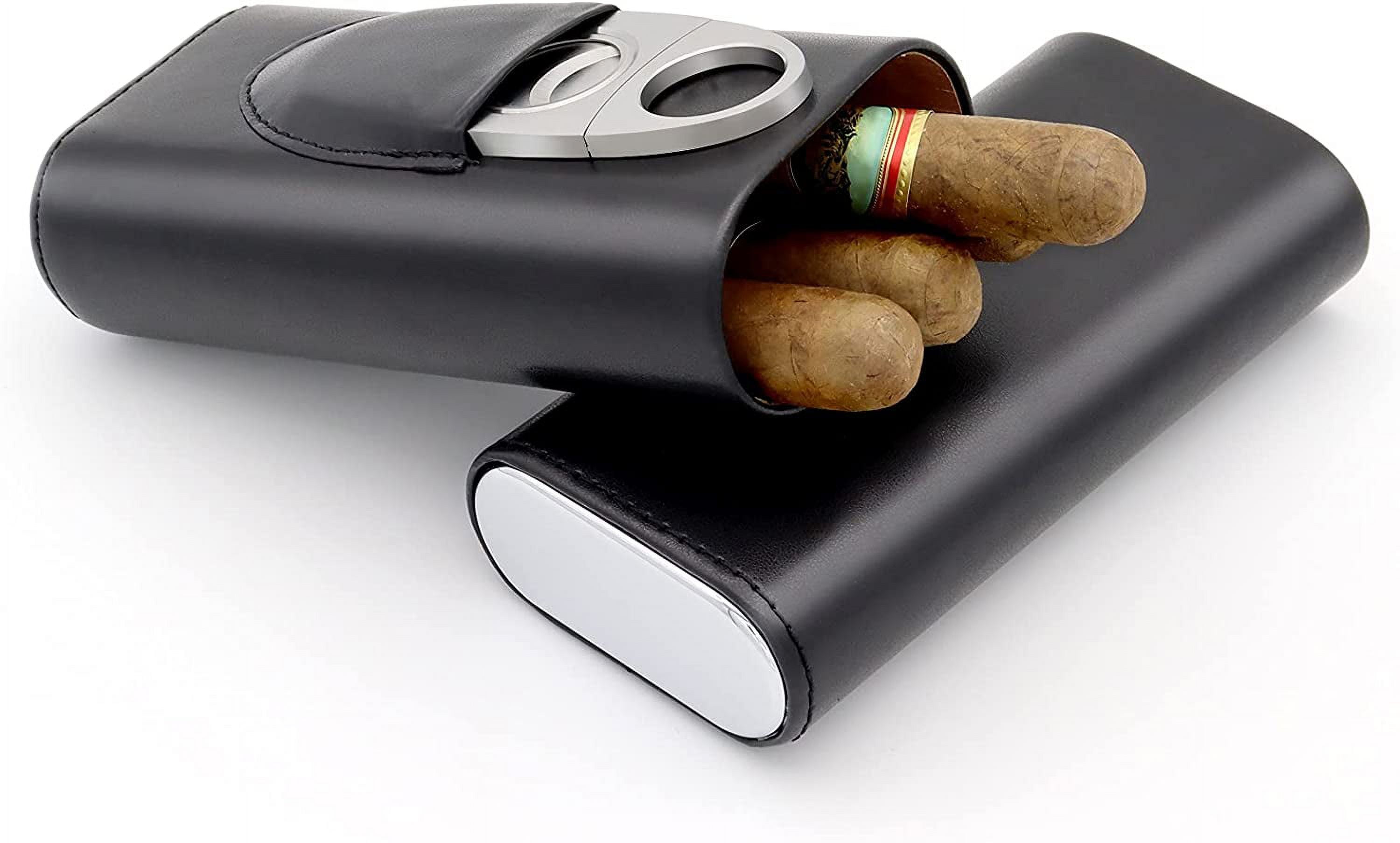 3 Finger Humidors Leather Cedar Lined Cigar Humidor Silver Cigar Cutter