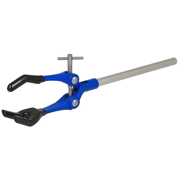 3 Finger, Vinyl Coated Extension Clamp on Stainless Steel Rod - 3.4" Max Clamp Opening, 5.5" Connecting Rod - Zinc Alloy Construction - Research, Industrial Laboratory Grade -  Eisco Labs