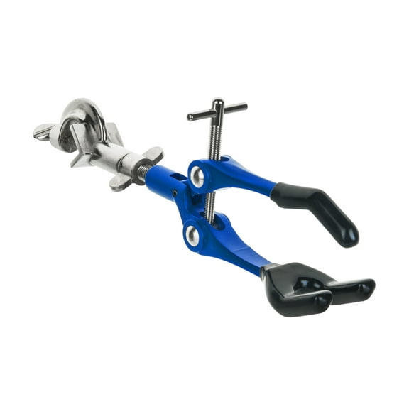 3 Finger, Vinyl Coated Extension Clamp on Swivel Bosshead - 3.4" Max Clamp Opening, Bosshead fits up to 18mm Rods - Zinc Alloy Clamp - Research, Industrial Laboratory Grade - Eisco Labs