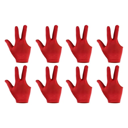 3 Fingers Left/Right Hand Pool Gloves Snooker Billiard Pool Cue Glove, Red 8 Pack