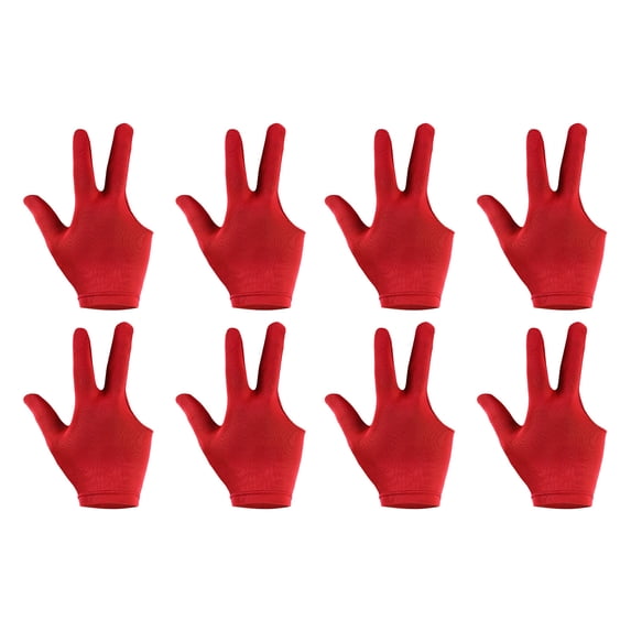 3 Fingers Left/Right Hand Pool Gloves Snooker Billiard Pool Cue Glove, Red 8 Pack