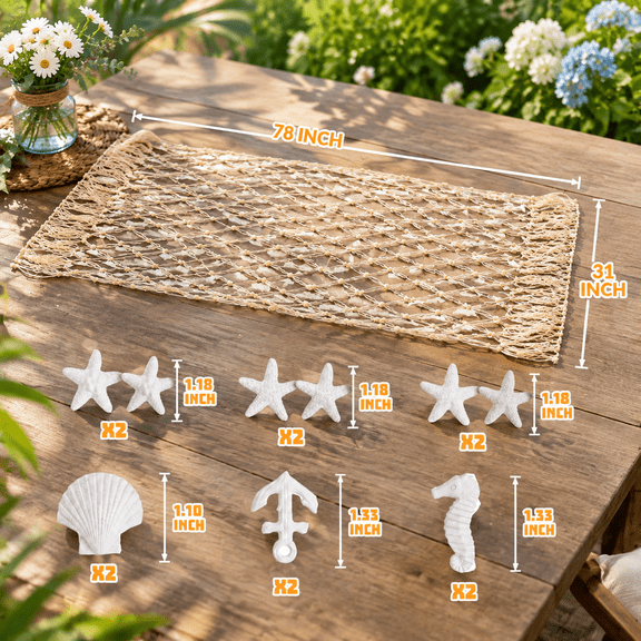 3 Fish Net Party Decorations With Shell And Starfish Decor Nautical Fishing Table Runner For Theme Beach Wedding Mermaid Birthday