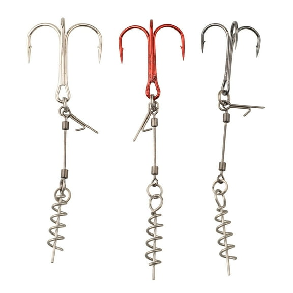 3Fishing Treble Hooks with Center Spring Pin for Twistlock Screw Rigs for Soft Lure