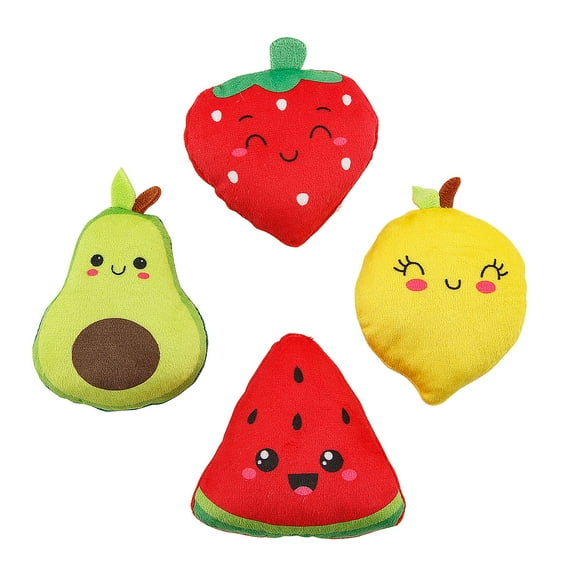 3" Flat Smiling Stuffed Fruit Character Toys Assortment - 12 Pieces