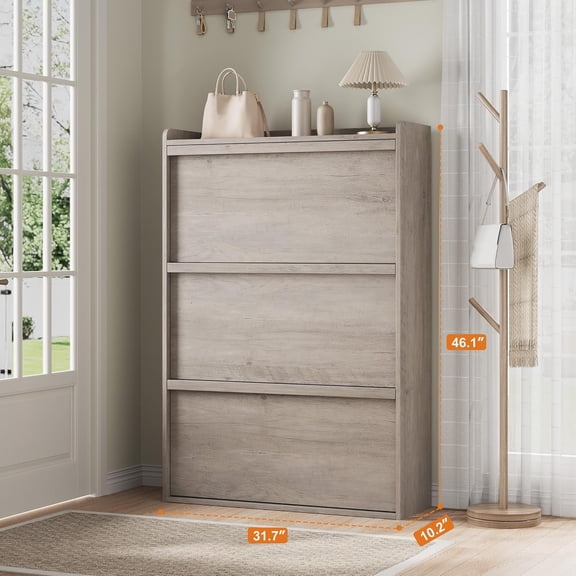 3 Flip-Drawer Shoe Cabinet – Hidden Shoe Storage Organizer for Entryway, Hallway & Living Room – Adjustable Shelf, Wall-Mounted Safe, Modern Design(Anti Gray)