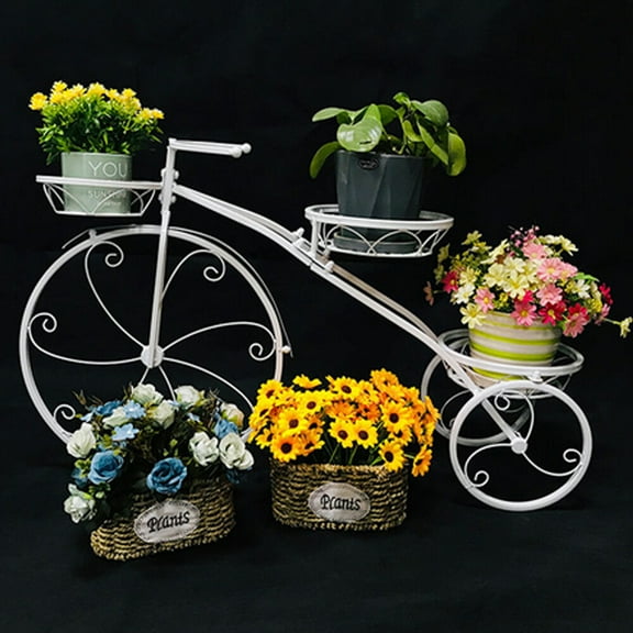 Bicycle Plant Stand Wrought Iron Tricycle Planter Home Garden Patio Decor 3-Tier