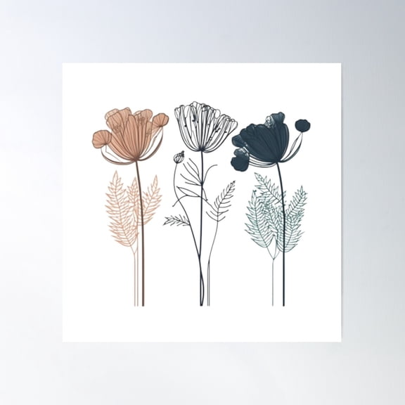 3 Flower Vector Poster Wall Art, Modern Wall Decor For Living Room Bedroom, 17x17 UNFRAMED