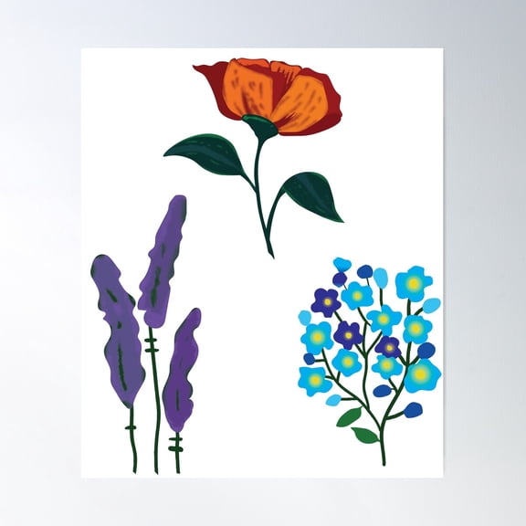 3 Flowers Poster Wall Art, Modern Wall Decor For Living Room Bedroom, 24x36 UNFRAMED