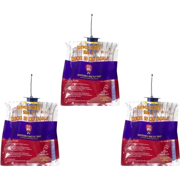 FLY JAIL Large Bags Disposable Outdoor Fly Trap Pre-Baited High-Capacity Fly Catcher(3 Pack)