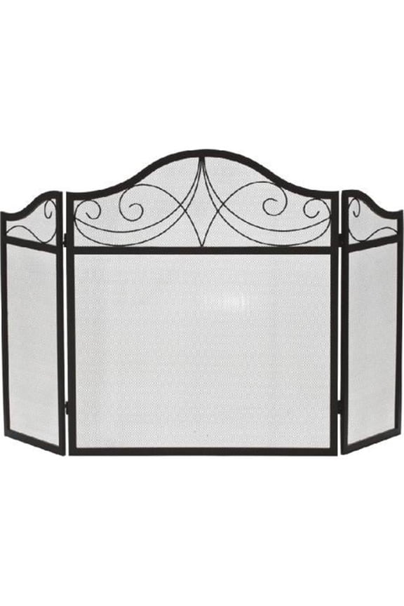 3 Fold Arched Wrought Iron Screen, Black