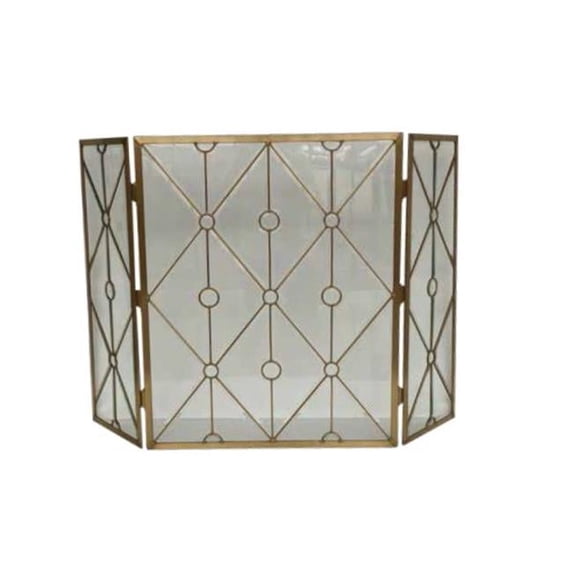 3 Fold Bevelled Glass Screen, Gold & Glass