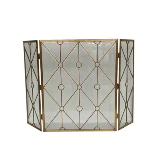 3 Fold Bevelled Glass Screen, Gold & Glass