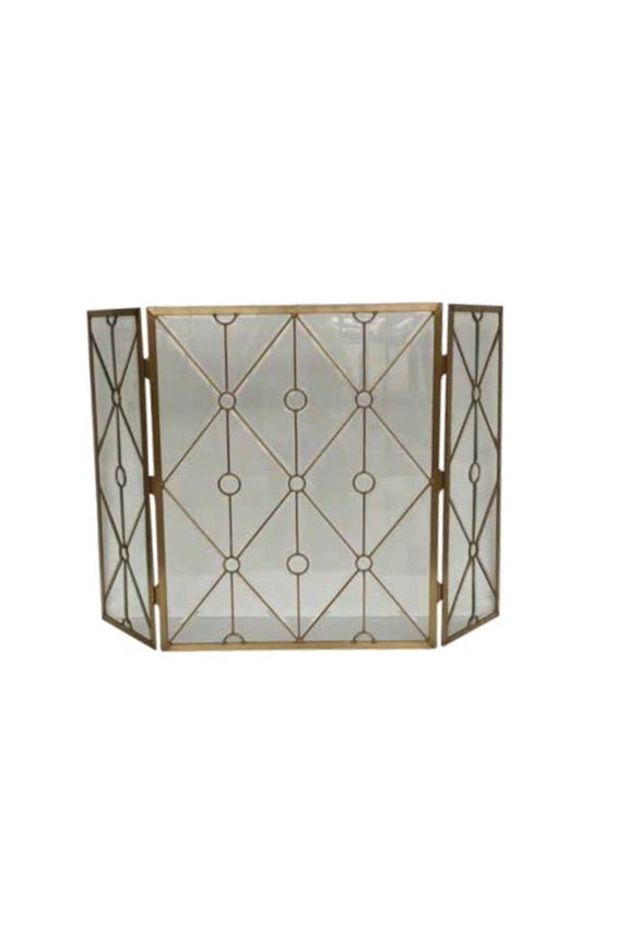 3 Fold Bevelled Glass Screen, Gold & Glass