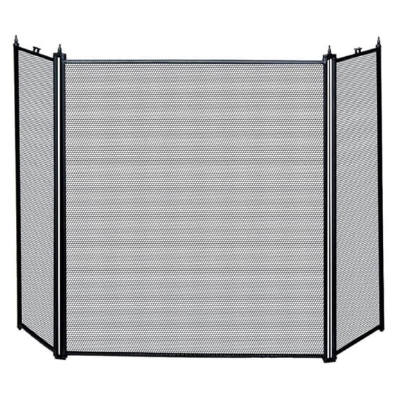 3-Fold Black Fireplace Screen, Black Finish (S31030BK)