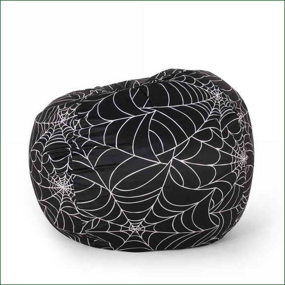 3-Foot Halloween Spiderweb Bean Bag Chair for Adults & Kids | Black White | Round