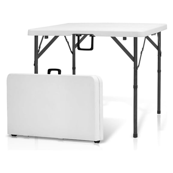 3 Foot Portable Plastic Folding Card Table 34 Inch Half Foldable Heavy Duty Top White with Carry Handle for Indoor Outdoor Use