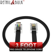 3 Foot RJ11 Telephone Cord - Pro Grade Landline Phone Cable, 4 Wire, 100% Copper, Thickest Gold Contacts, Heavy Duty PVC Jacket (3 FT, Black) Made in USA