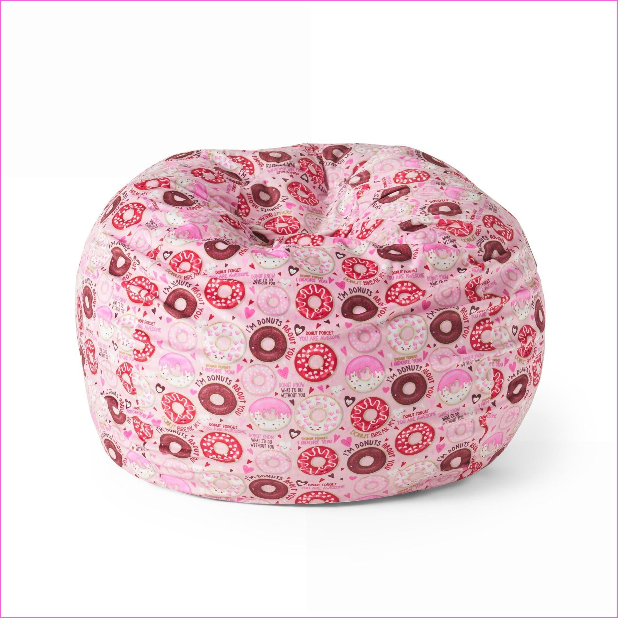 3-Foot Round Bean Bag Chair for Adults & Kids – Pink Donut Print | Fabric | Round