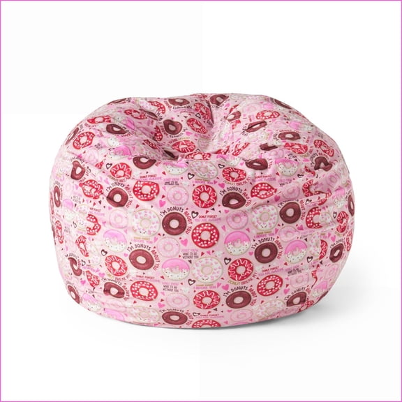 3-Foot Round Bean Bag Chair for Adults & Kids  Pink Donut Print | Fabric | Round