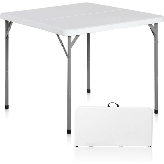3 Foot Square Folding Card Table, Indoor Outdoor Portable Plastic Kitchen or Camping Picnic Party Wedding Event Table, White