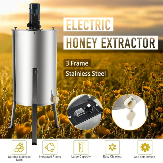 3-Frame Electric Honey Extractor Bee Honey Extraction Separator Drum w/ Stand