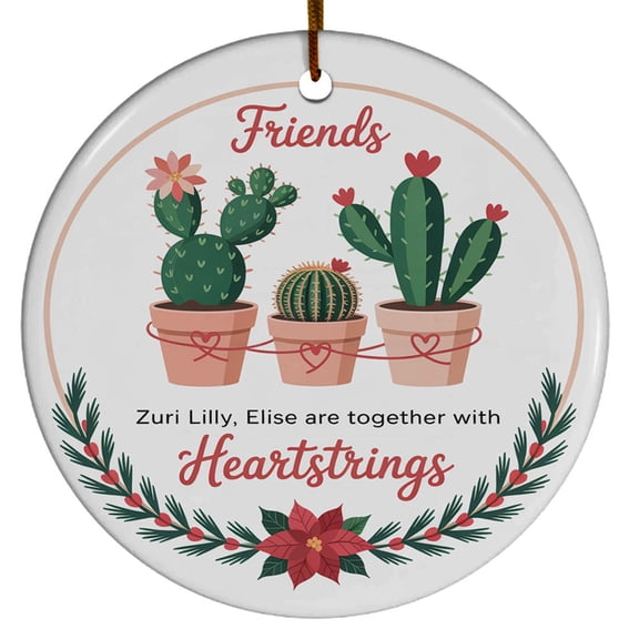 3 Friends Keepsake Christmas Ornament, Tied Together with Heartstrings, Custom Name Text Names Merry Xmas Gift for Bestie, Circle Christmas Ornament, Christmas Ornament