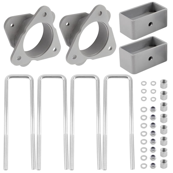3" Front & Rear Suspension Leveling Lift Kit for Chevy Silverado & GMC Sierra 1500 2WD/4WD 2007-2020 New Body 6-Lug, Silver Metal Strut Spacers & Blocks, SKU 99701997