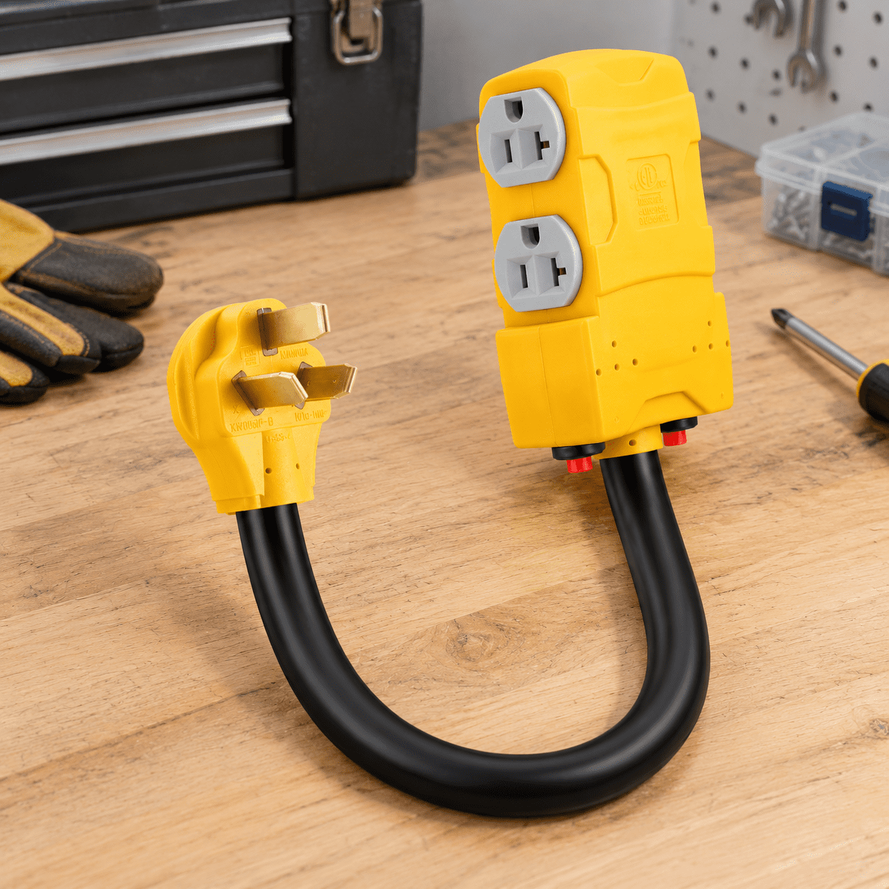 3 Ft 10-50p Yellow Plug 220V Adapter with 4 Household Outlets and ...