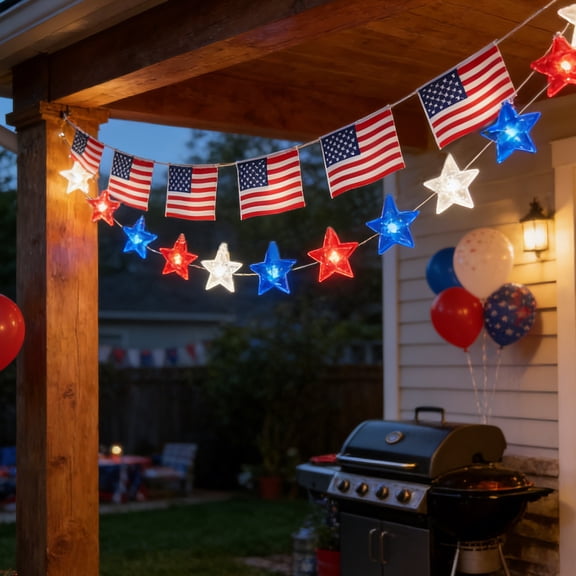 3 Ft 10-LED Independence Day String Lights, 250th Anniversary Patriotic Outdoor Patio Festive Decorations for 4th of July,July 4th Decorations
