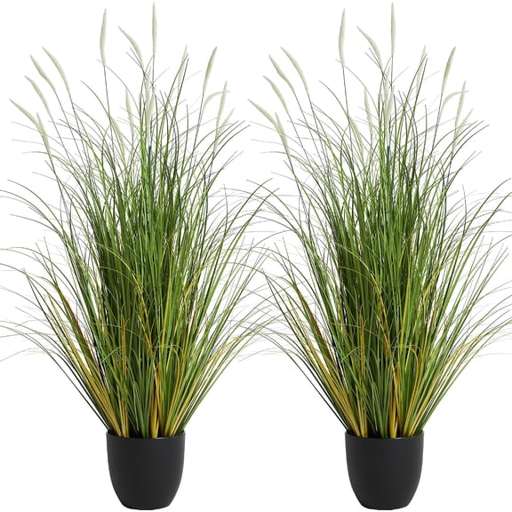 3 Ft 2-Pack Artificial Cattail Reed Grass 35 In Indoor Outdoor Faux Potted Plant Green