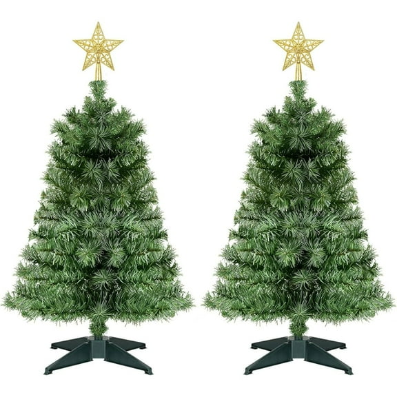 3 Ft Artificial Christmas Tree - 2 Pack Mini Xmas Trees with Stable 4-Leg Base for Tabletop Indoor & Outdoor Holiday Home Party Decorations (Green)