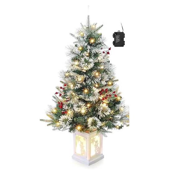 3 Ft Artificial Christmas Tree, Pre-Lit Mini Christmas Tree with 78 Dual-Color LED Lights, 8 Lighting Modes Tabletop Small Xmas Tree, Snowman Base for Home Office Party Holiday Decor,1-Piece Set