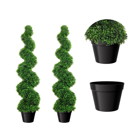 3 Ft Artificial Tree For Outdoors,Boxwood Outdoor Topiary With Cement-Filled Base,All-Year Green No Watering Needed,Artificial Boxwood Pruning Tree For Home Or Office,2 Pack