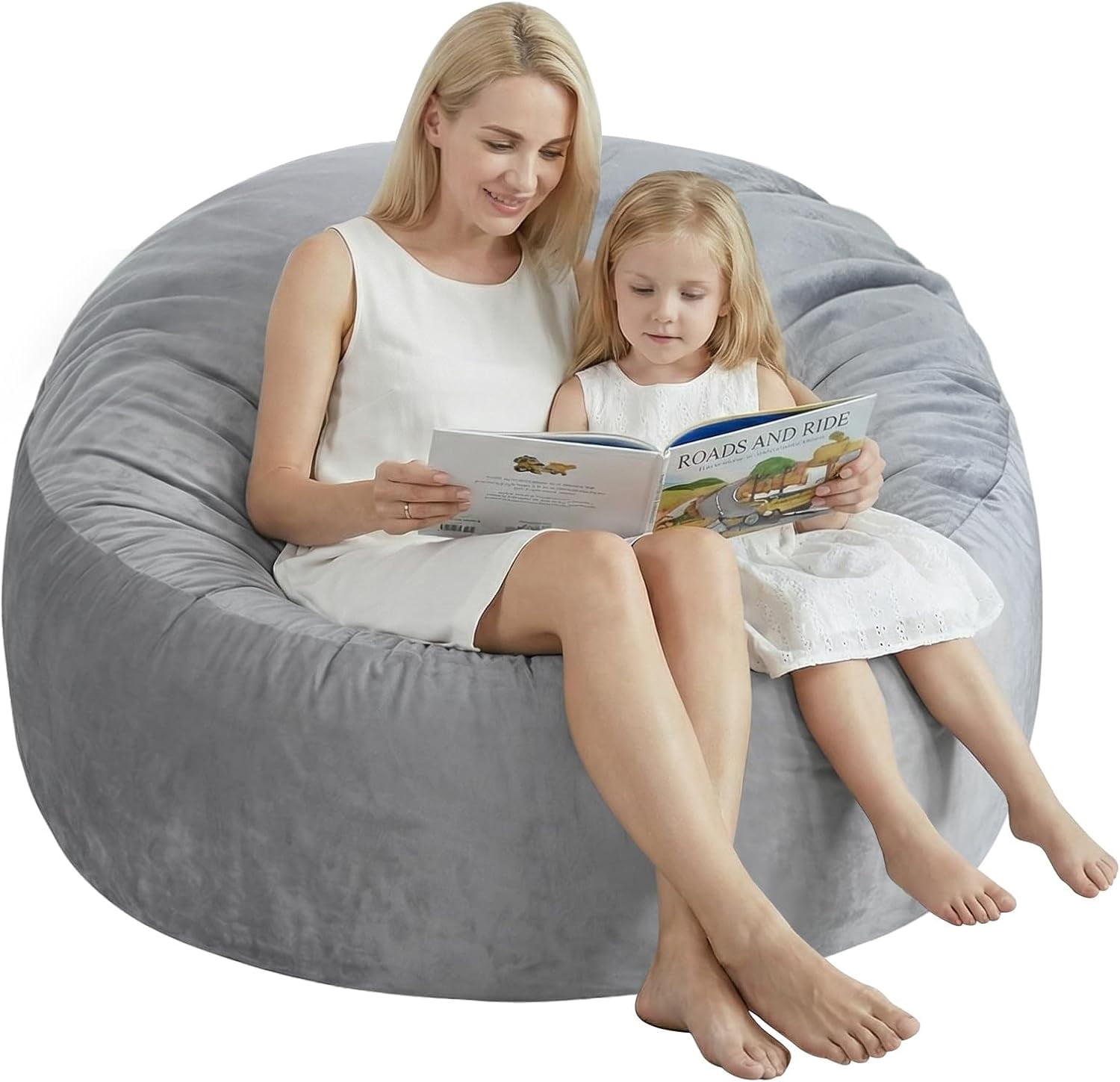 3 Ft Bean Bag Chair, Memory Foam Bean Bag Chairs for Adults with Filling, Round Bean Bag Sofa with Filler Included, Beanbags with Soft Dutch Velvet Fabric,3 Foot,Beige
