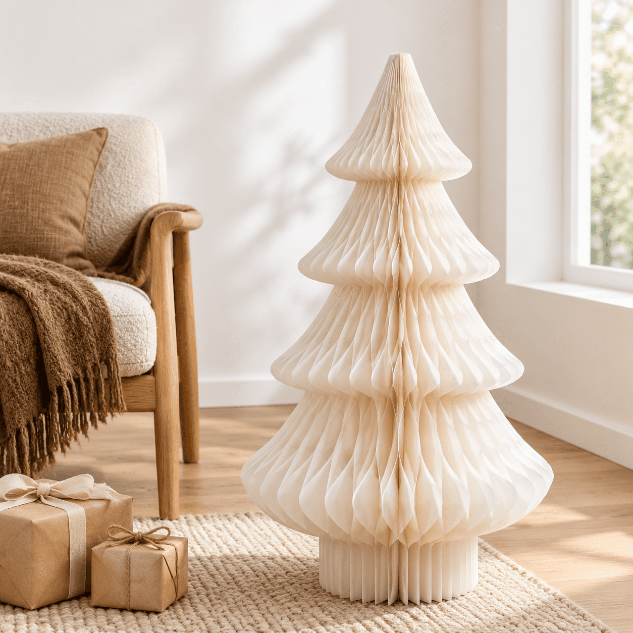 3 Ft Beige White Extra Large Paper Christmas Tree for Holiday Decor ...